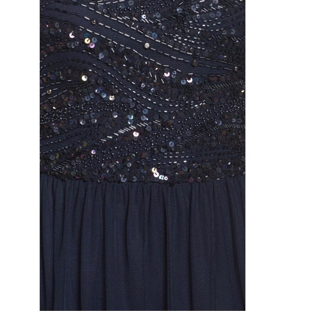 NEW Adrianna Papell Beaded Bodice Mesh Gown Blue - Picture 5 of 8